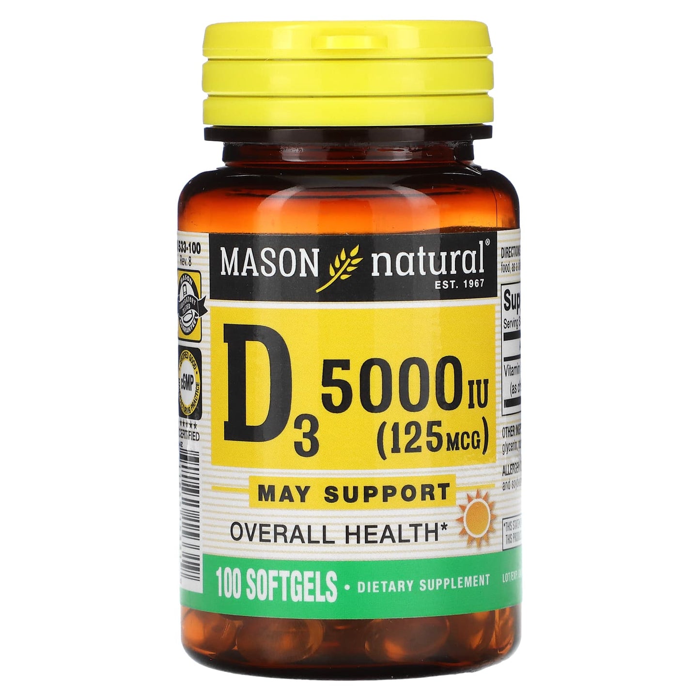 Mason Natural-Vitamin D3-5000 IU (125 mcg)-100 Softgels