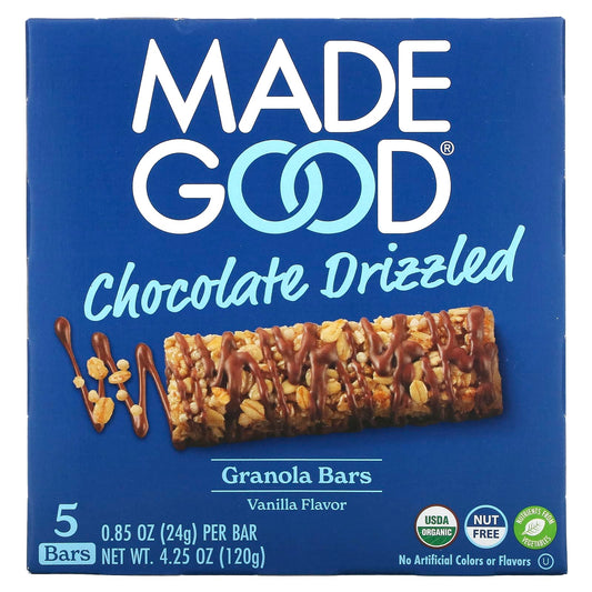 MadeGood-Granola Bars-Chocolate Drizzled-Vanilla-5 Bars-0.85 oz (24 g) Each