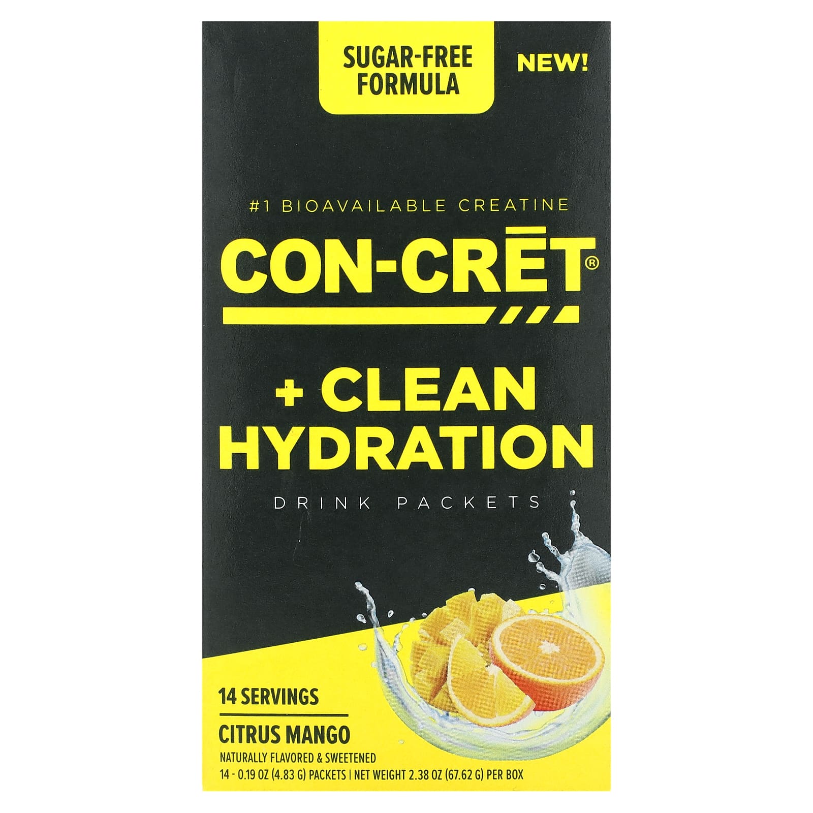 Con-Cret-Clean Hydration Drink Packets-Sugar-Free-Citrus Mango-14 Packets-0.19 oz (4.83 g) Each