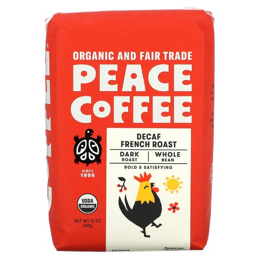 Peace Coffee-Organic French Roast-Whole Bean-Dark Roast-Decaf-12 oz (340 g)