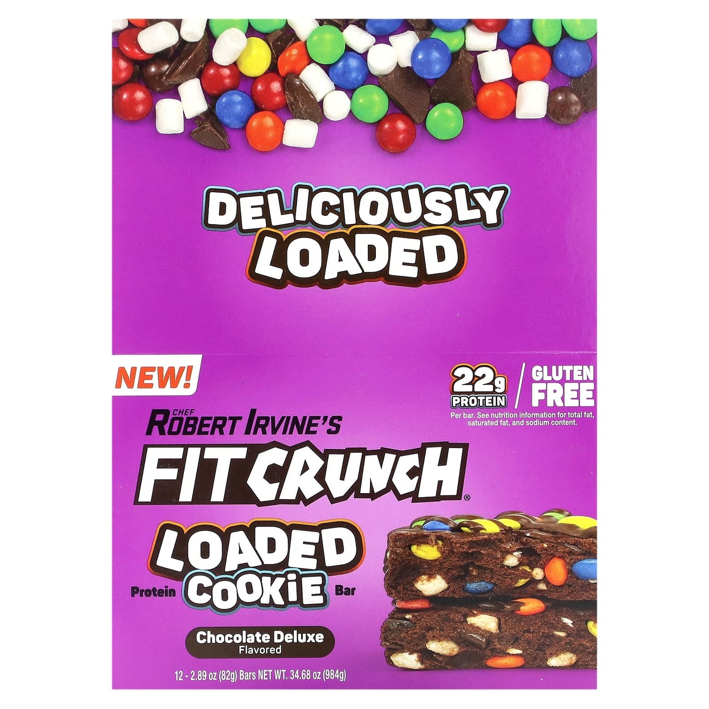 FITCRUNCH-Protein Loaded Cookie Bar-Chocolate Deluxe-12 Bars-2.89 oz (82 g) Each