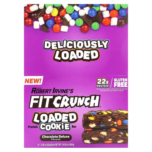 FITCRUNCH-Protein Loaded Cookie Bar-Chocolate Deluxe-12 Bars-2.89 oz (82 g) Each