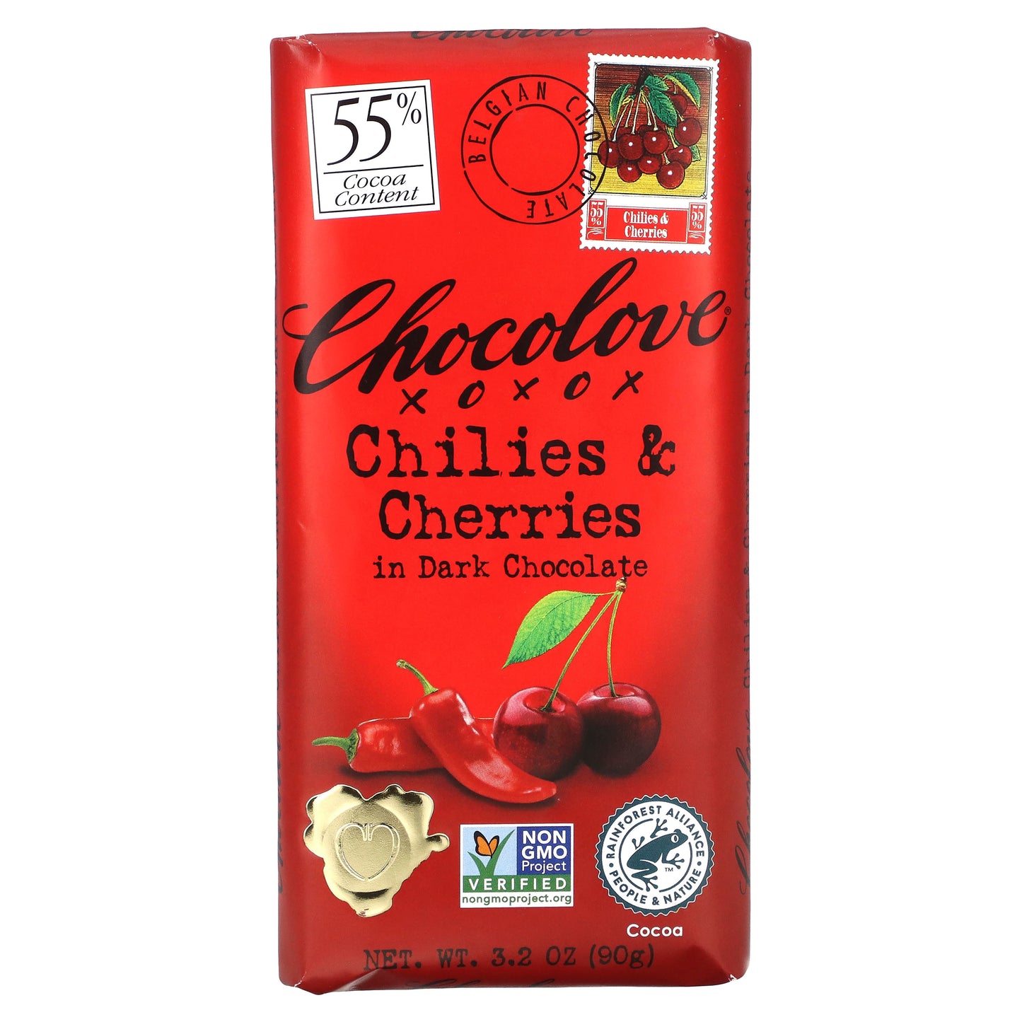 Chocolove-Chilies & Cherries in Dark Chocolate-55% Cacao-3.2 oz (90 g)