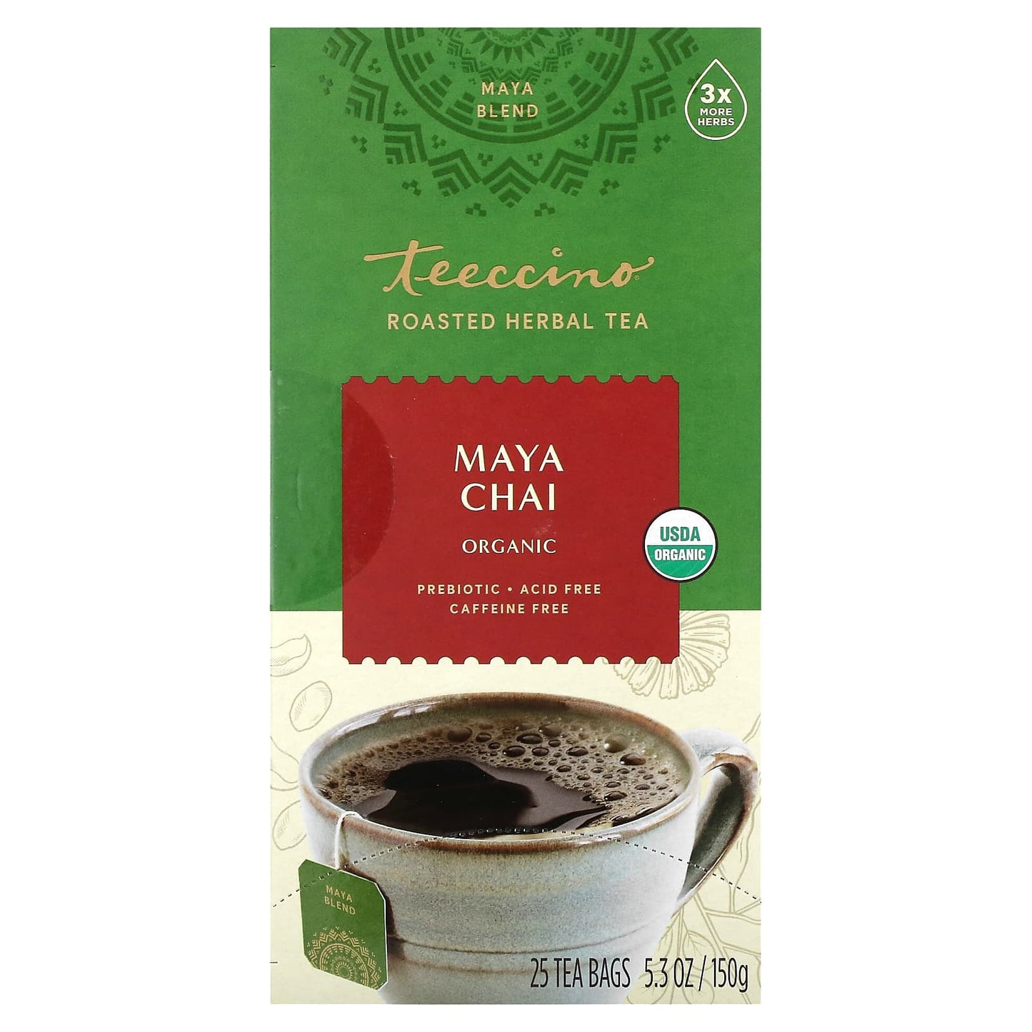 Teeccino-Organic Roasted Herbal Tea-Maya Chai-Caffeine Free-25 Tea Bags-5.3 oz (150 g)