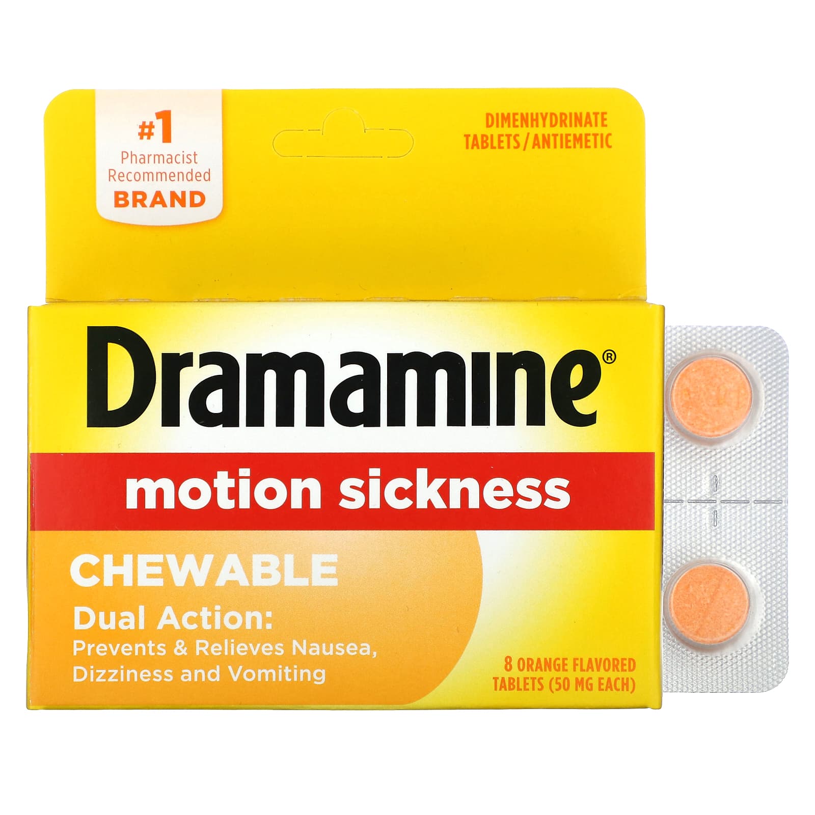 Dramamine-Motion Sickness-Chewable-Orange-50 mg-8 Tablets