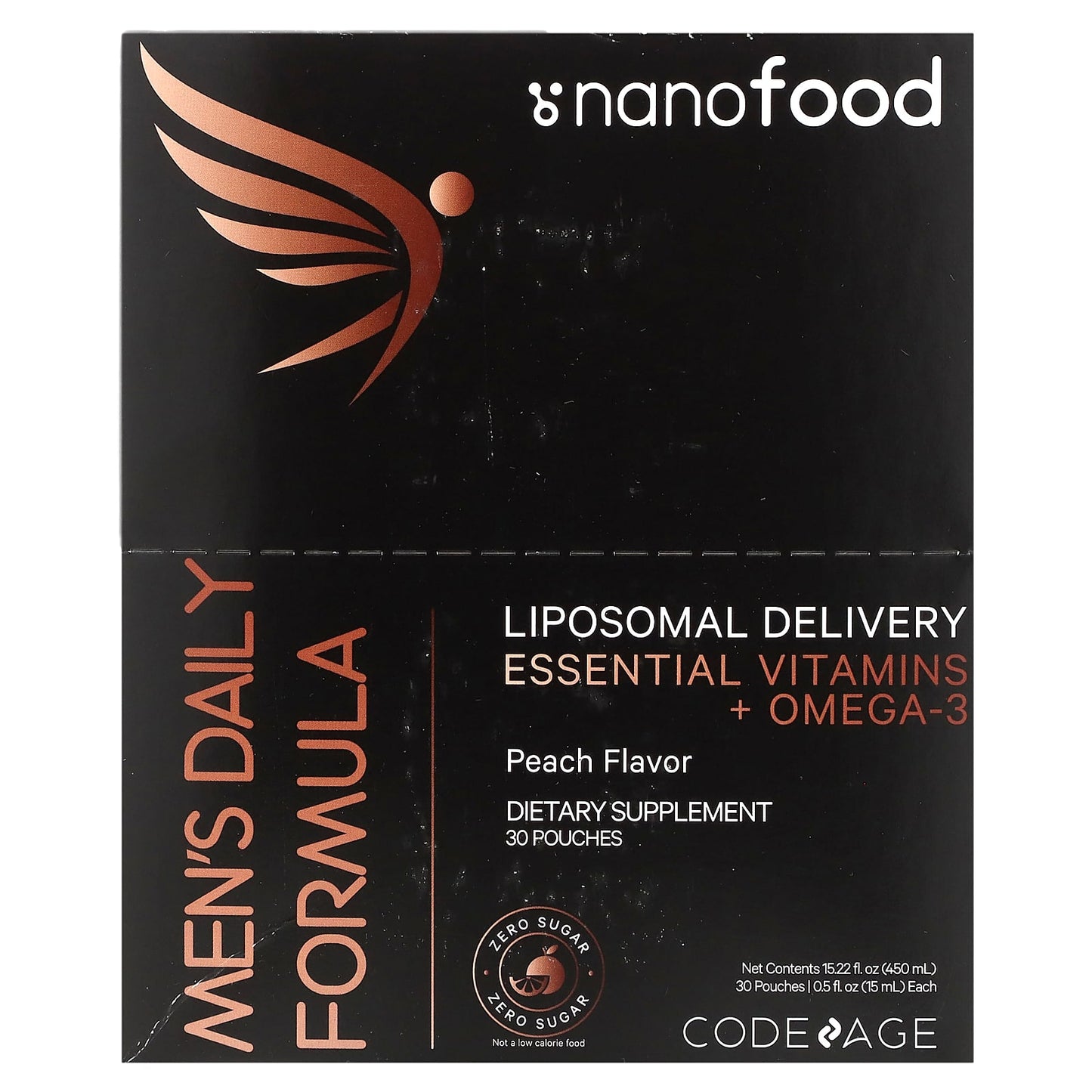 Codeage-Nanofood-Men's Daily Formula-Liposomal Delivery-Essential Vitamins + Omega-3-Peach-30 Pouches-0.5 fl oz (15 ml) Each