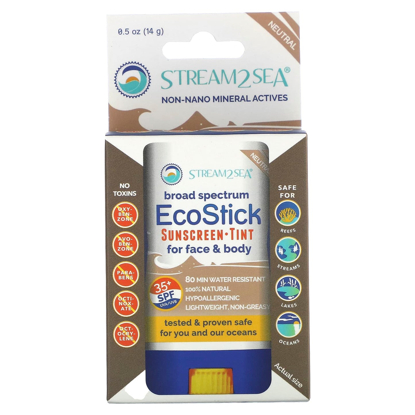 Stream2Sea, EcoStick Sunscreen Tint, SPF 35+, Neutral, 0.5 oz (14 g)