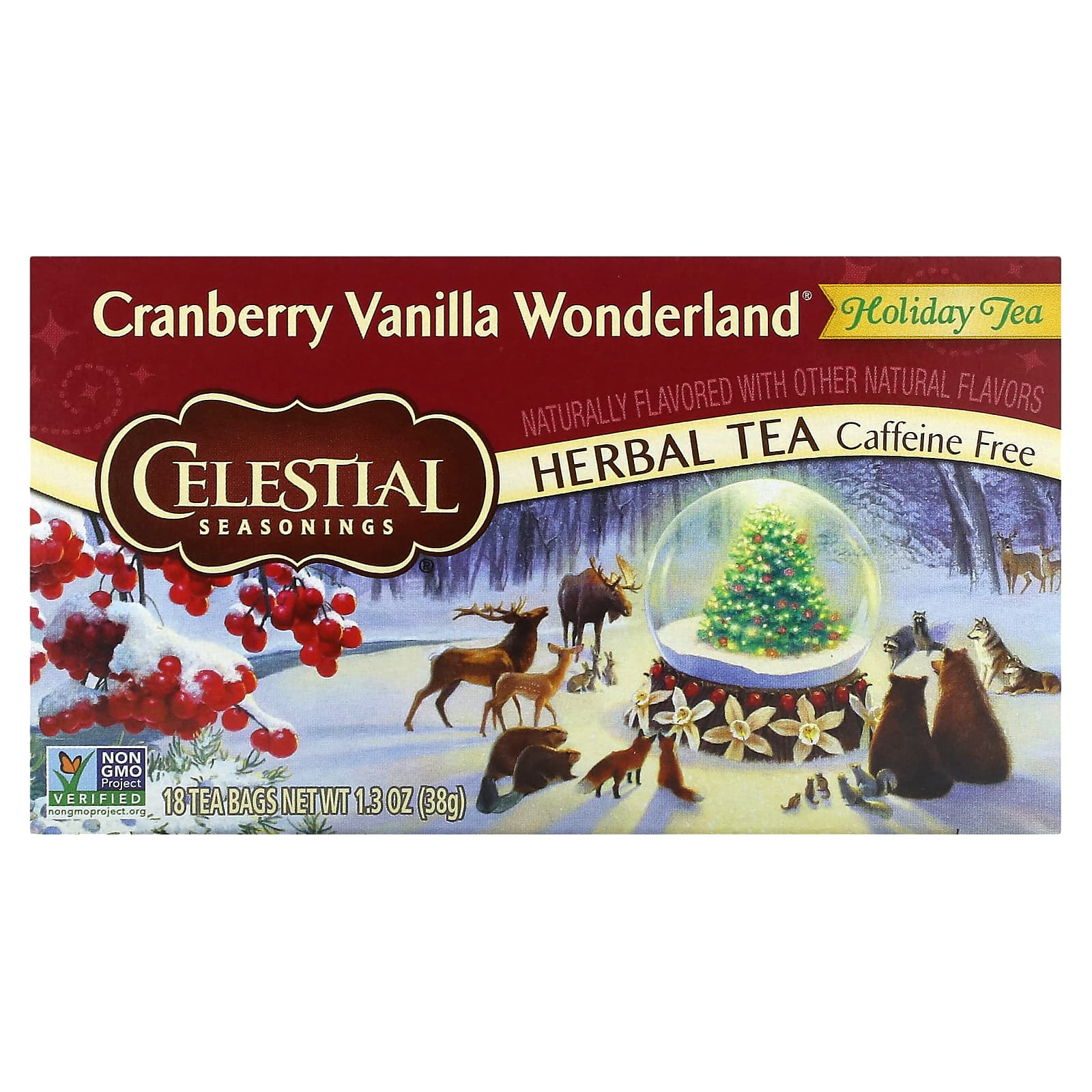 Celestial Seasonings-Holiday Herbal Tea-Cranberry Vanilla Wonderland-Caffeine Free-18 Tea Bags-1.3 oz (38 g)