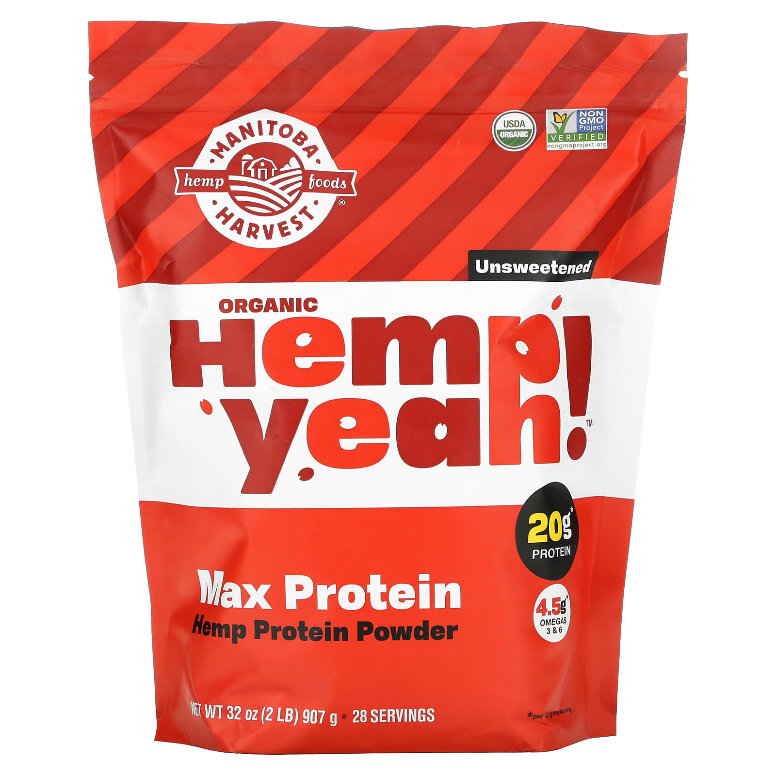 Manitoba Harvest-Organic Hemp Yeah!-Max Protein-Hemp Protein Powder-Unsweetened-32 oz (907 g)