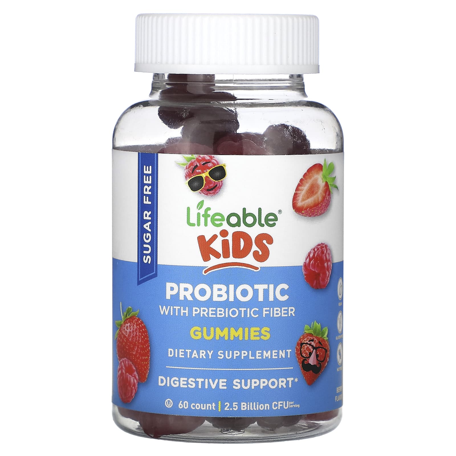 Lifeable-Kids Probiotic with Probiotic Fiber Gummies-Sugar Free-Berry-2.5 Billion CFU-60 Gummies