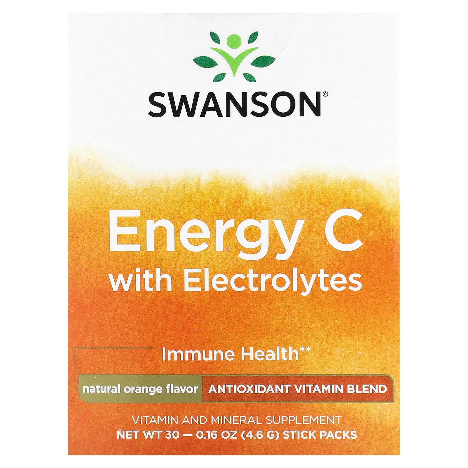 Swanson-Energy C with Electrolytes-Natural Orange -30 Stick Packs-0.16 oz (4.6 g) each