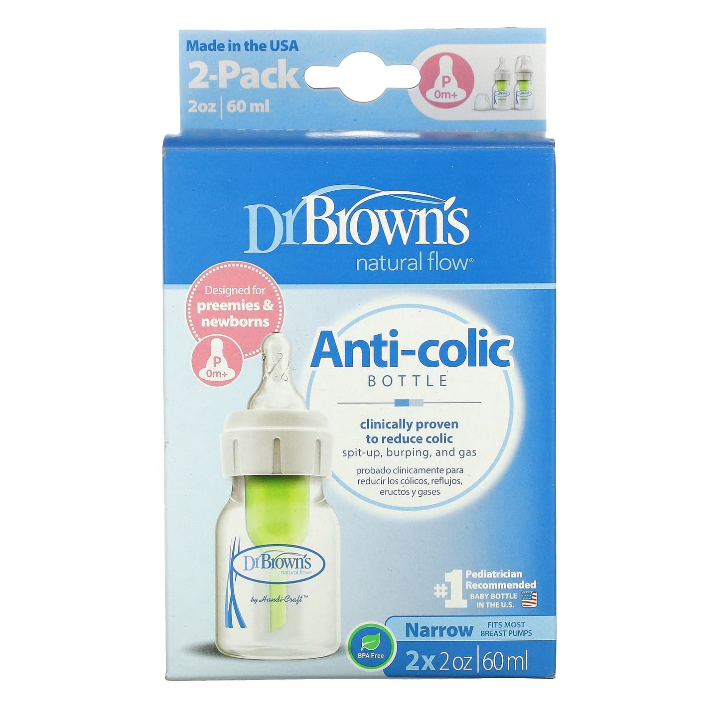 Dr. Brown's-Natural Flow-Anti-Colic Bottle-P/0+Months-2 Pack-2 oz (60 ml) Each