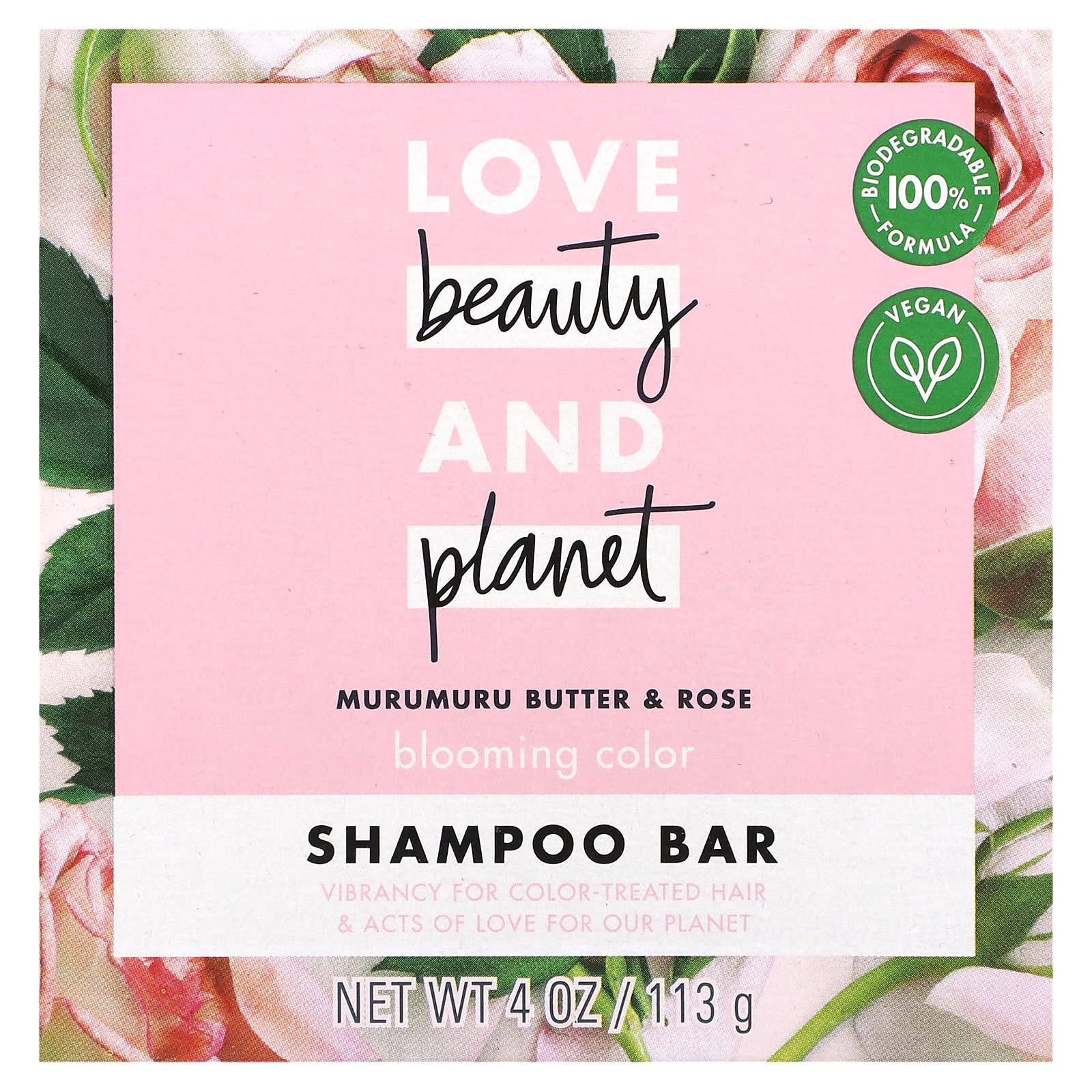 Love Beauty and Planet-Shampoo Bar-Blooming Color-Murumuru Butter & Rose-4 oz (113 g)