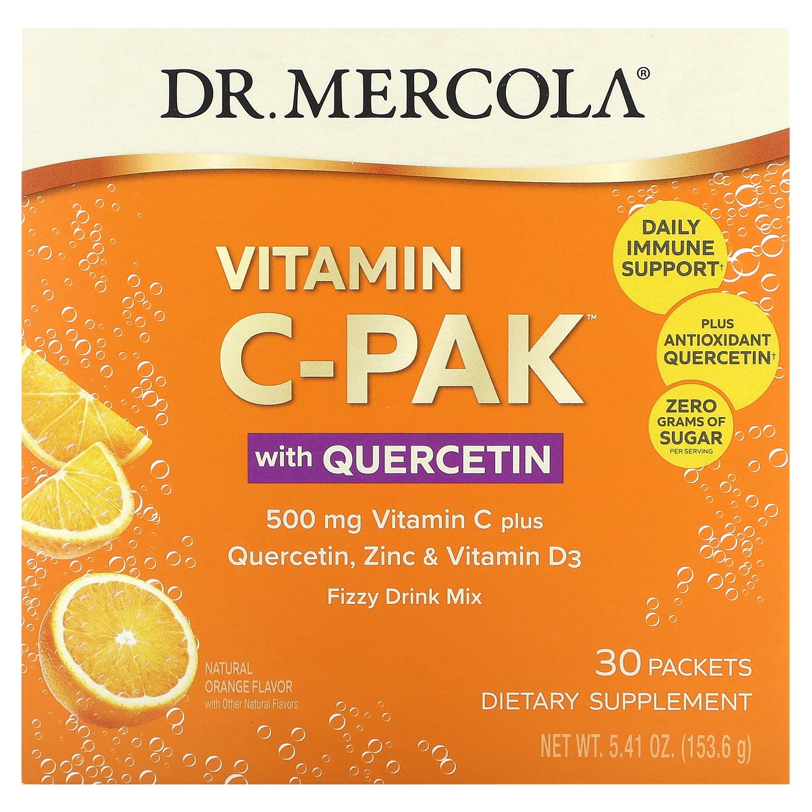 Dr. Mercola-Vitamin C-PAK with Quercetin-Natural Orange-500 mg-30 Packets-0.18 oz (5.12 g) Each