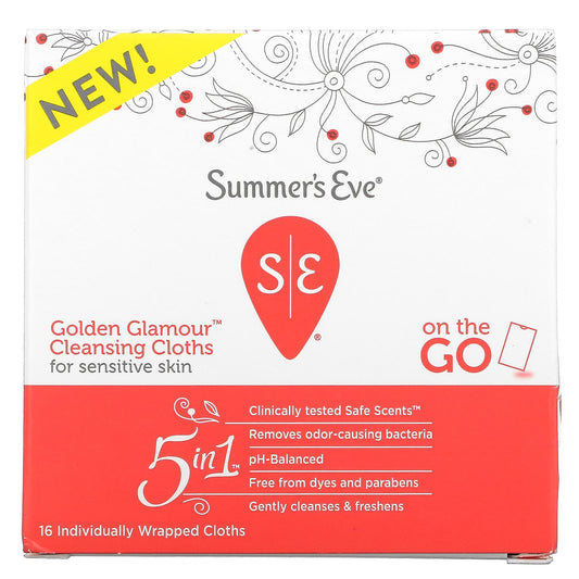 Summer's Eve-5 In 1 Golden Glamour Cleansing Cloths-On-The-Go-16 Individually Wrapped Cloths