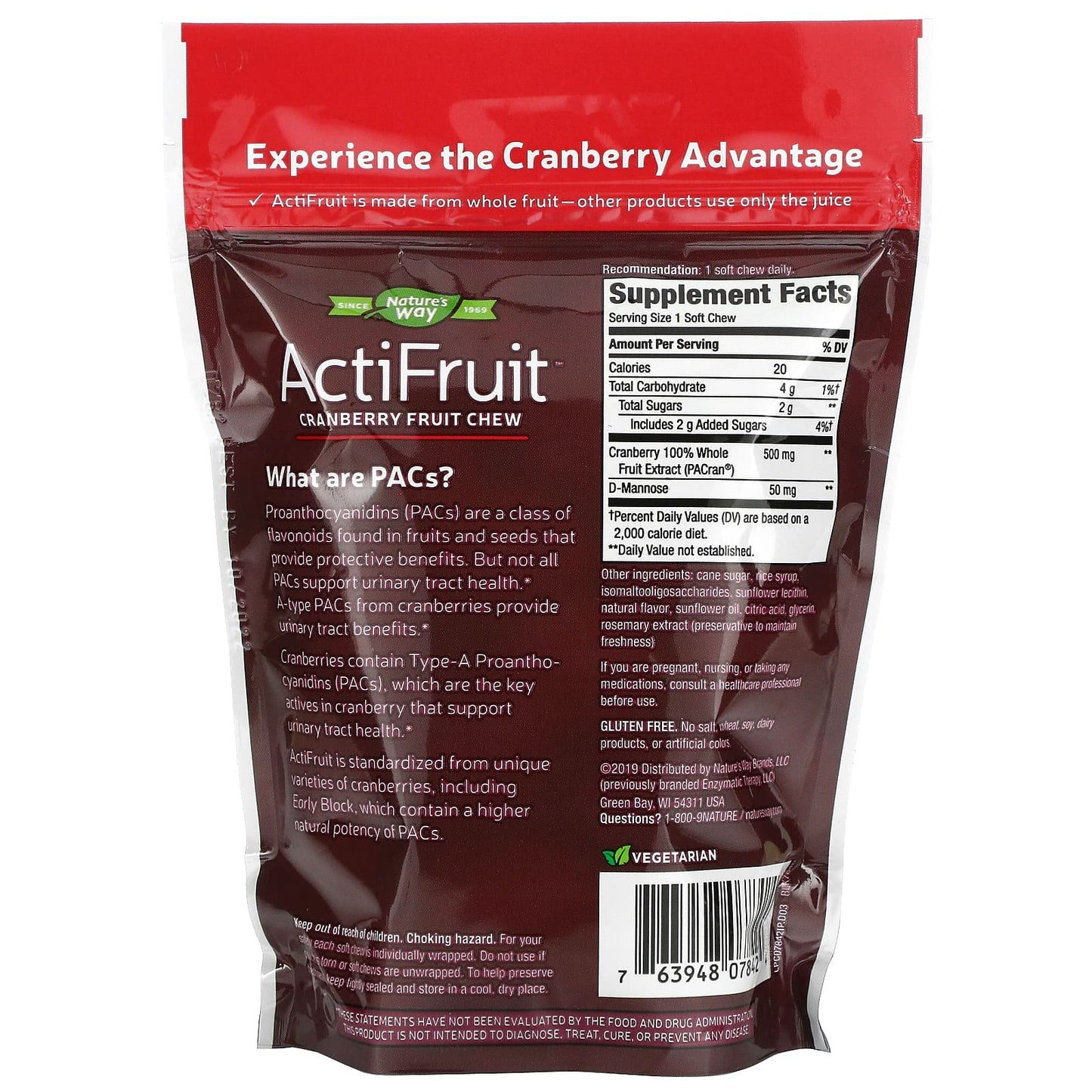 Nature's Way, ActiFruit, Cranberry Fruit Chew, 500 mg, 20 Soft Chews