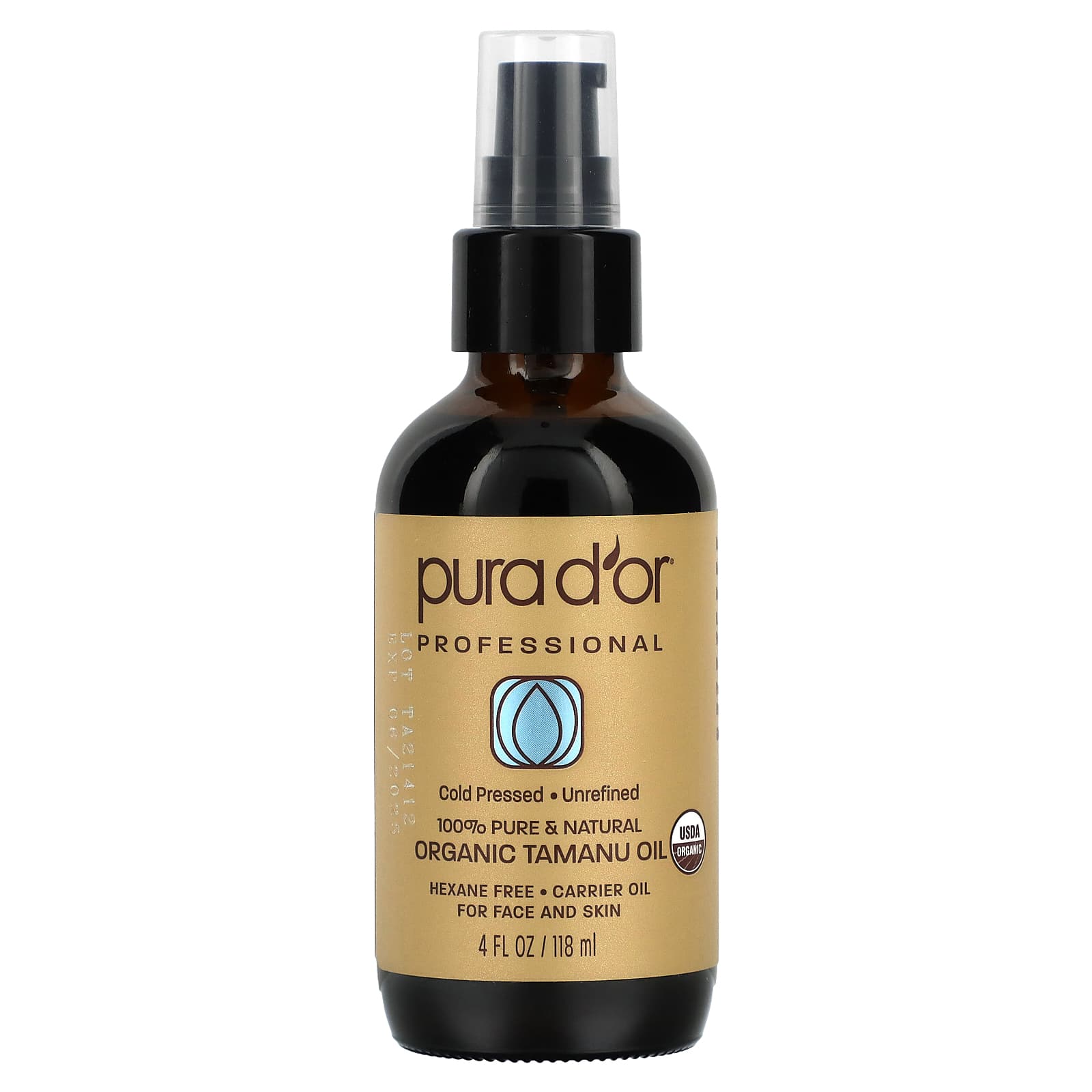 Pura D'or-Professional-Organic Tamanu Oil-4 fl oz (118 ml)