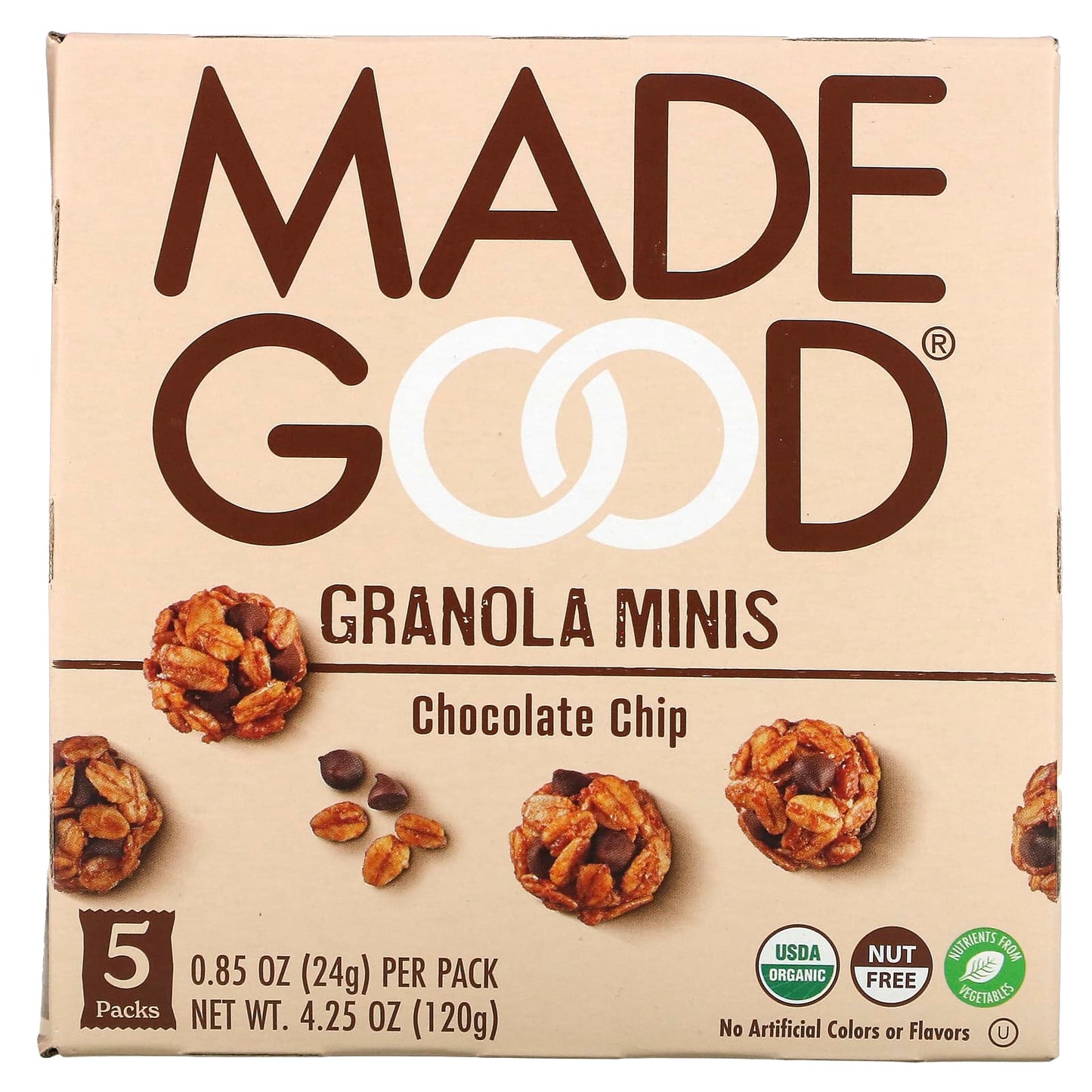 MadeGood-Granola Minis-Chocolate Chip-5 Packs-0.85 oz (24 g) Each