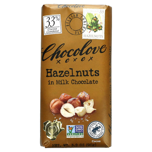 Chocolove-Hazelnuts in Milk Chocolate-33% Cocoa-3.2 oz (90 g)