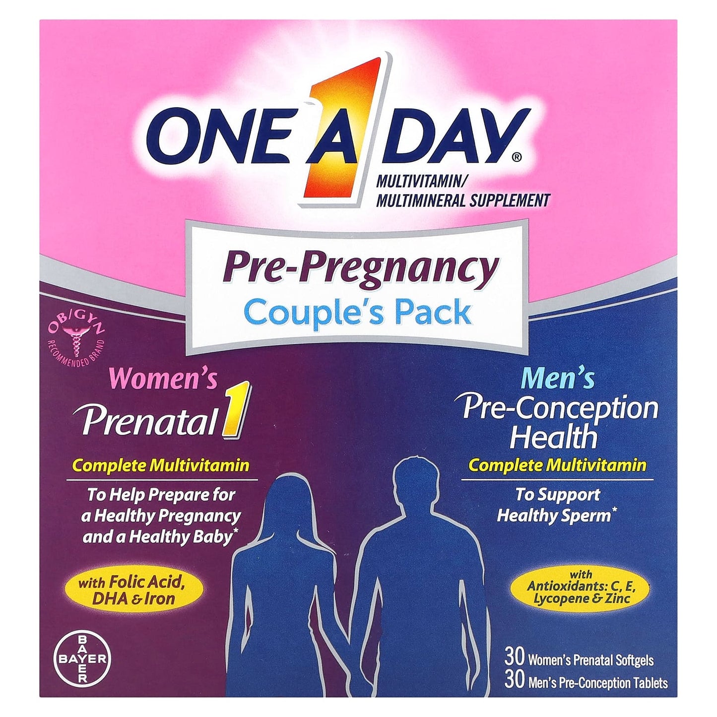 One-A-Day-Pre-Pregnancy Couple's Pack-Women's Prenatal 1 & Men's Pre-Conception Health-30 Women's Prenatal Softgels-30 Men's Pre-Conception Tablets