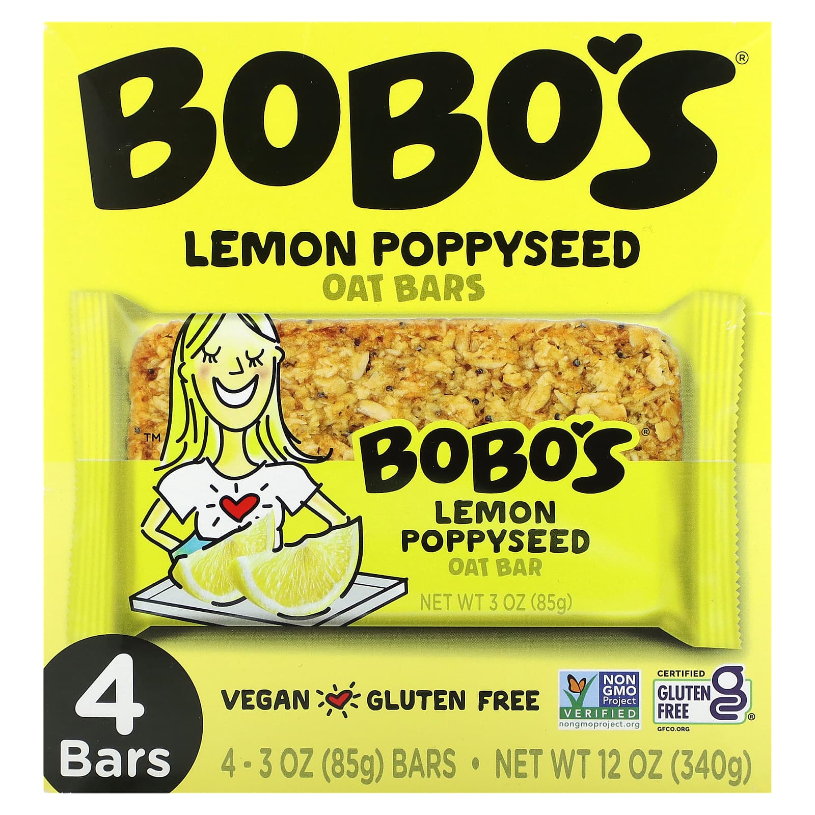 Bobo's Oat Bars-Lemon Poppyseed-4 Bars-3 oz (85 g) Each