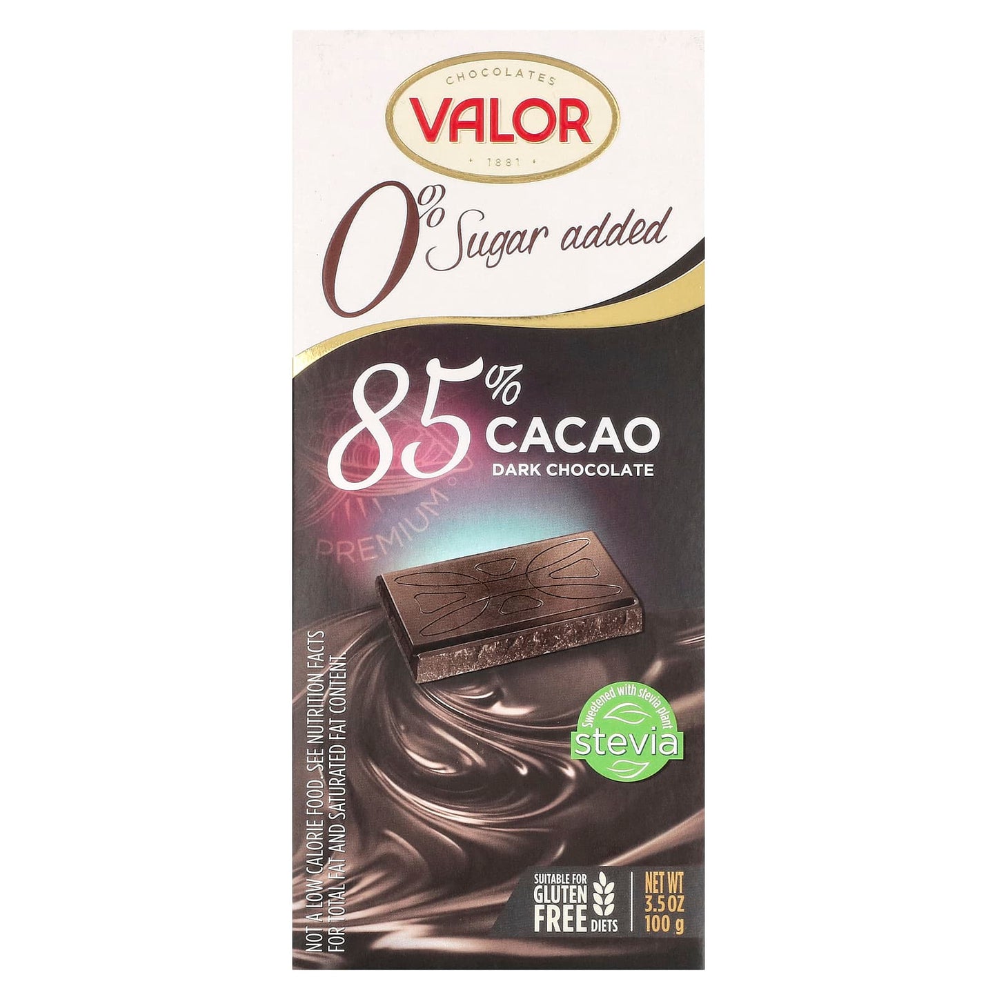 Valor-0% Sugar Added-Dark Chocolate-85% Cacao-3.5 oz (100 g)