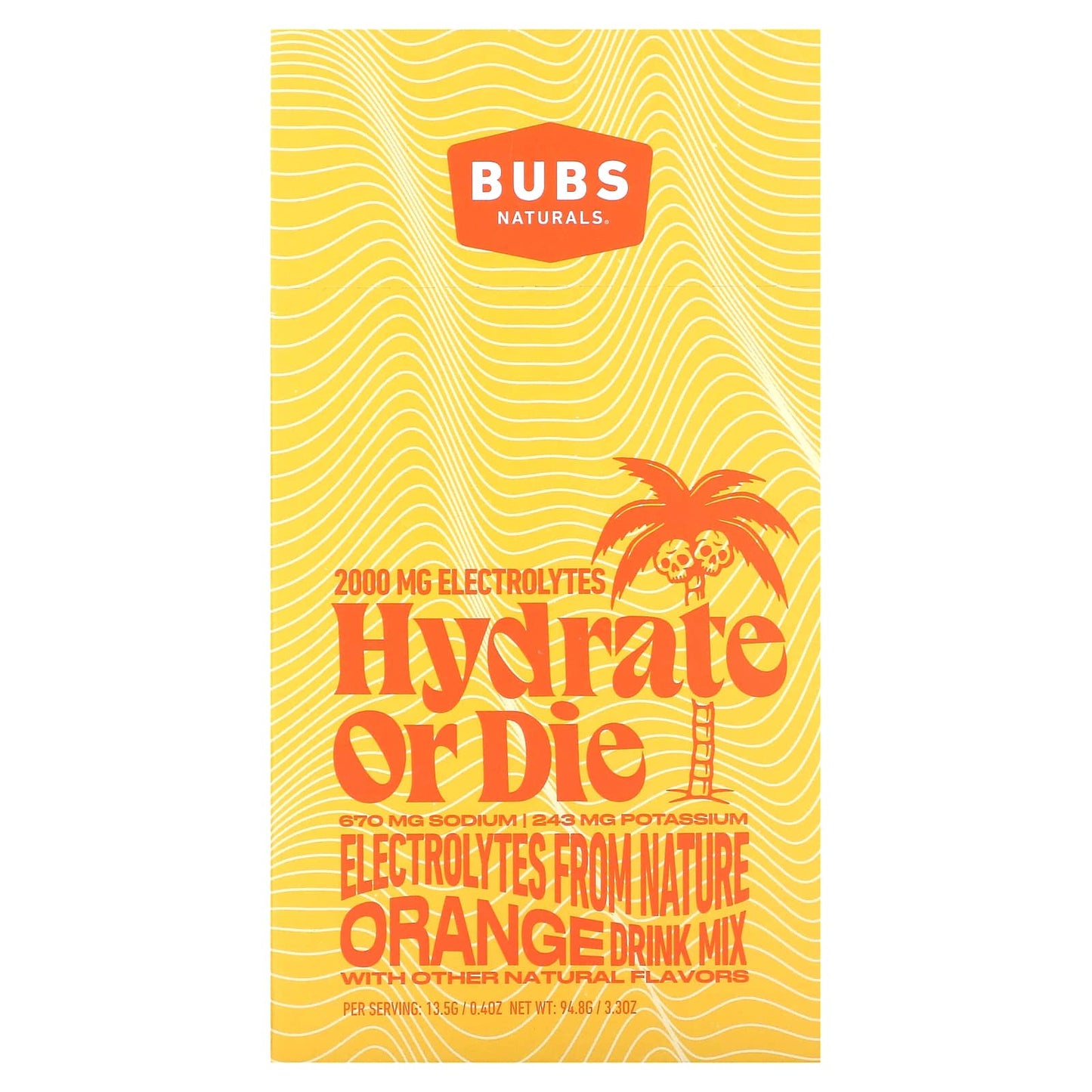 BUBS Naturals-Hydrate or Die-Electrolyte Drink Mix-Orange-7 Sticks-0.4 oz (13.5 g) Each