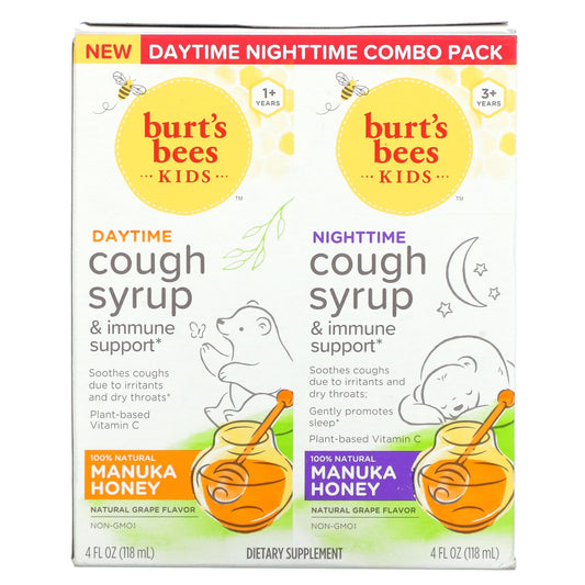 Burt's Bees-Kids-Daytime/Nighttime Cough Syrup & Immune Support-Combo Pack-Natural Grape-2 Pack-4 fl oz (118 ml) Each