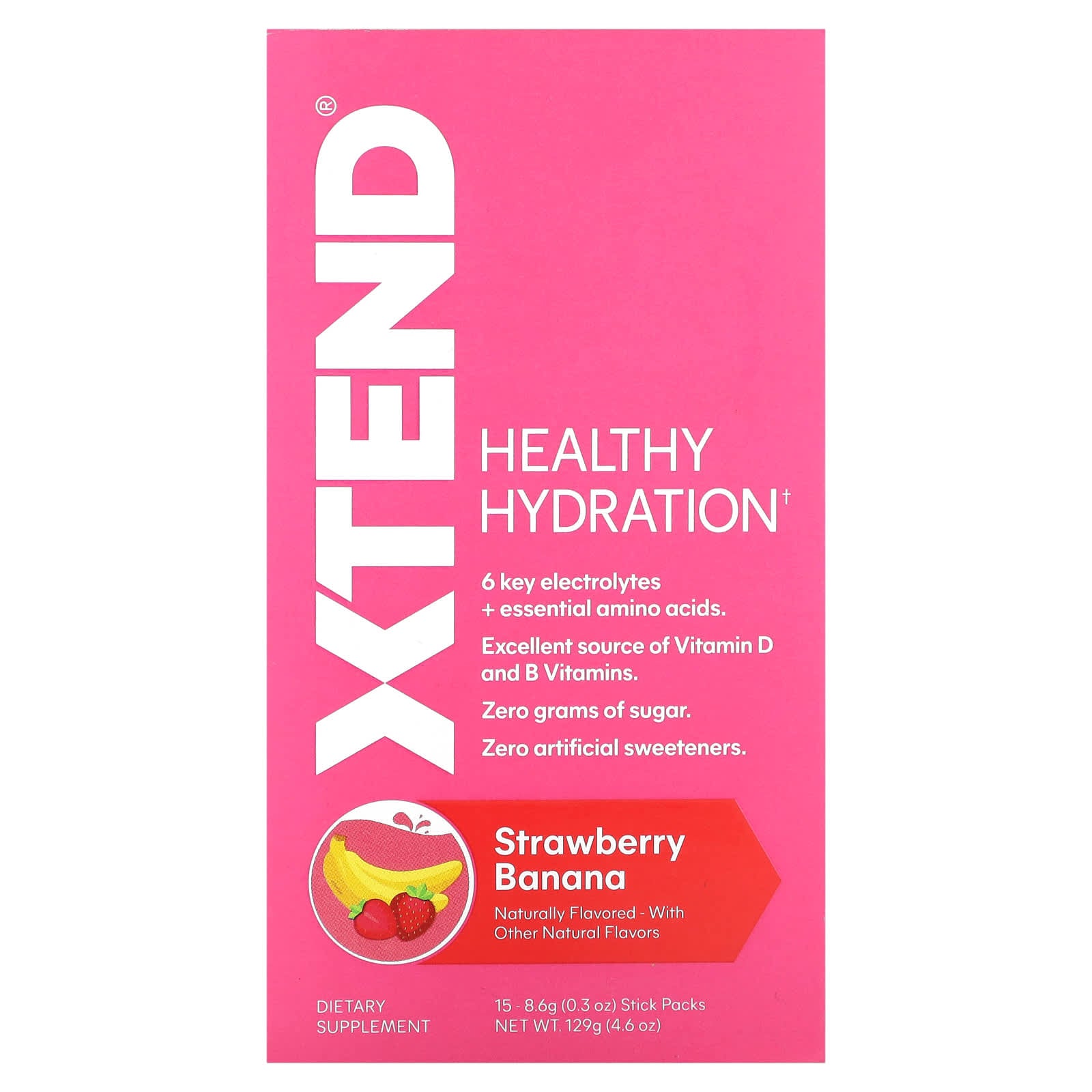 Xtend-Healthy Hydration-Strawberry Banana-15 Stick Packs-8.6 g (0.3 oz) Each