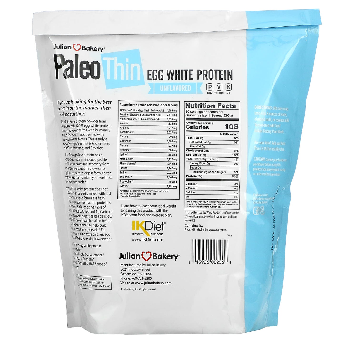 Julian Bakery, Paleo Thin, Egg White Protein, Unflavored, 2 lbs (907 g)