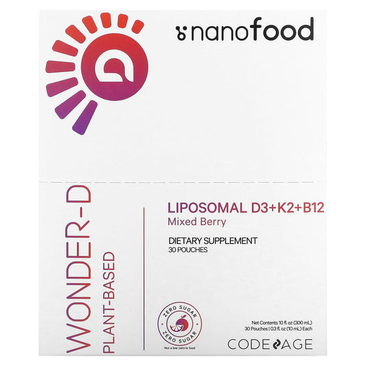 Codeage-Nanofood-Liposomal D3+K2+B12-Mixed Berry-30 Pouches-0.3 fl oz (10 ml) Each