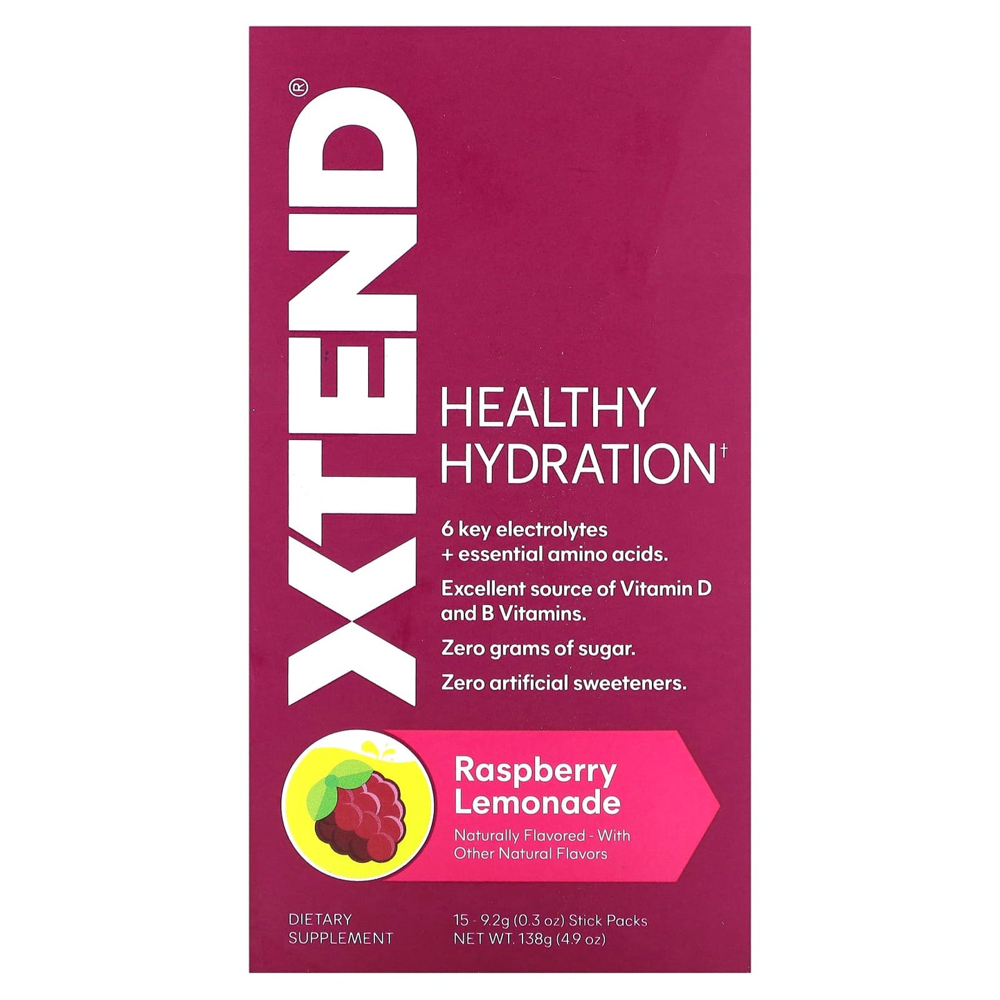 Xtend-Healthy Hydration-Raspberry Lemonade-15 Stick Packs-8.6 g (0.3 oz) Each