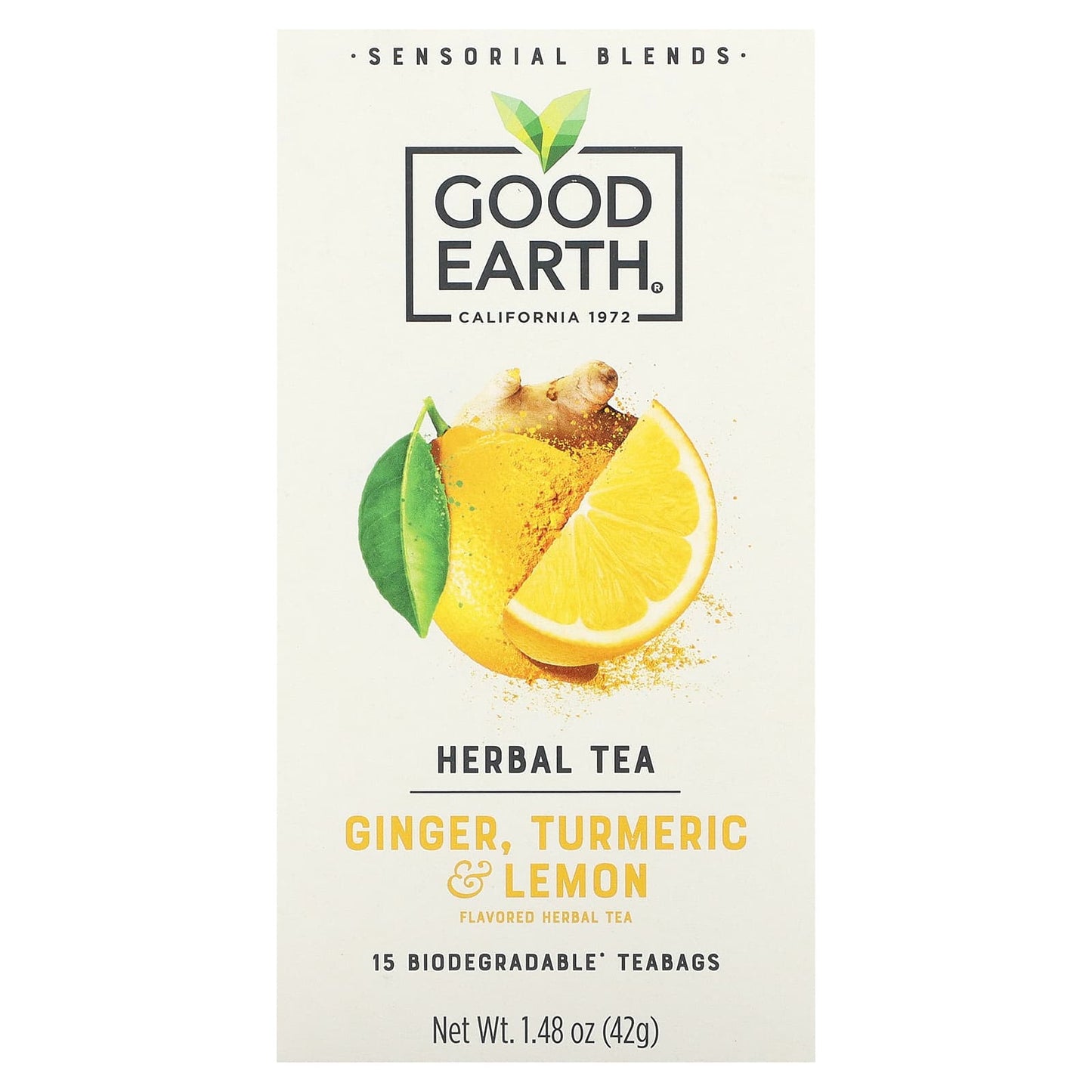 Good Earth Teas-Sensorial Blends-Herbal Tea-Ginger-Turmeric & Lemon-15 Biodegradable Teabags-1.48 oz (42 g)