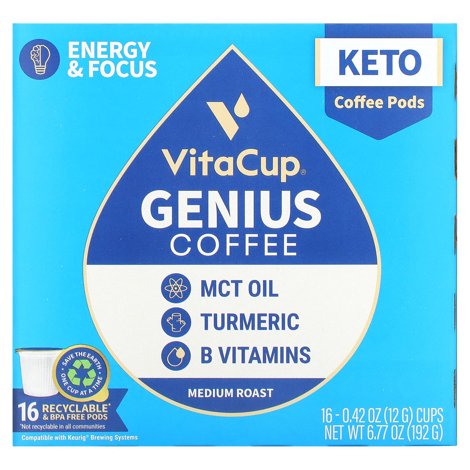 VitaCup-Genius Coffee-Medium Roast-16 Cups-0.42 oz (12 g) Each