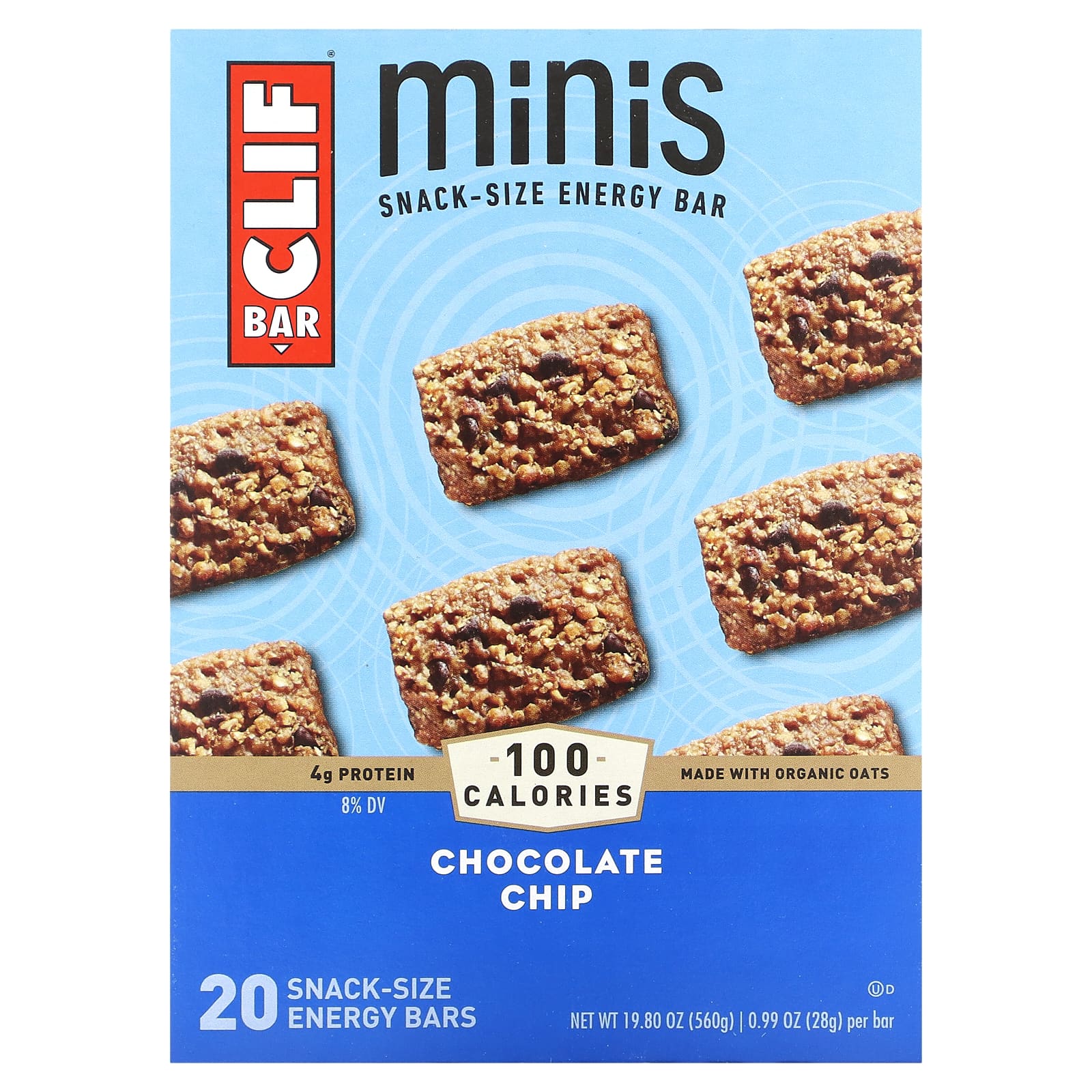 Clif Bar-Minis-Snack-Size Energy Bar-Chocolate Chip-20 Bars-0.99 oz (28 g) Each