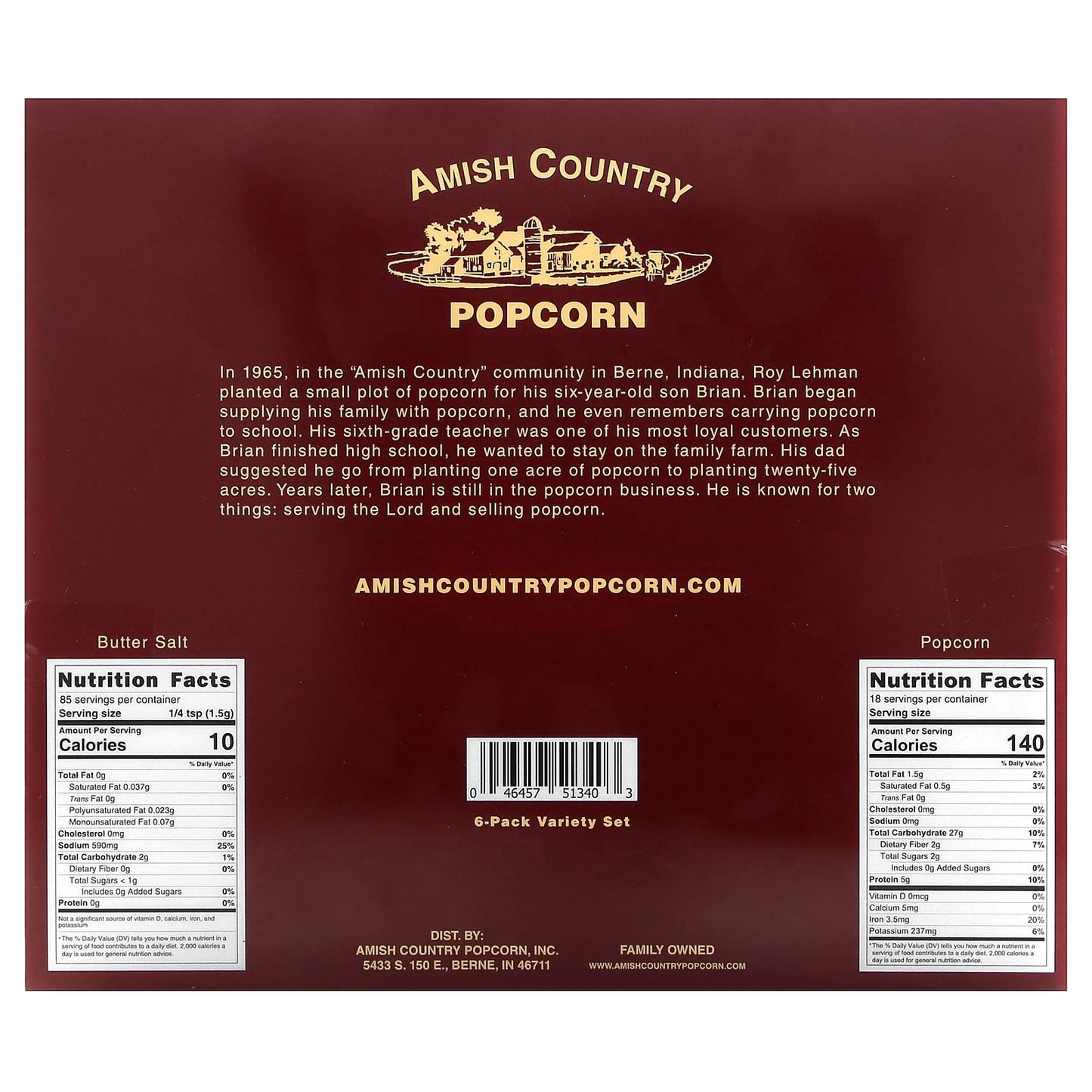 Amish Country Popcorn, Variety Set Popcorn with Shaker of Flavored Salt, 7 Pieces