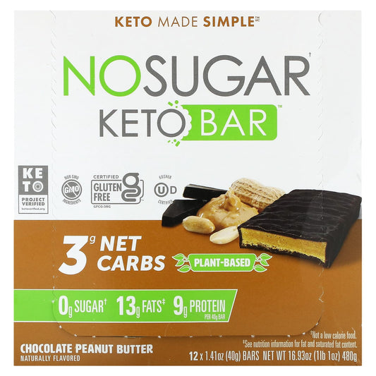 No Sugar Company-Keto Bar-Chocolate Peanut Butter-12 Bars-1.41 oz (40 g) Each