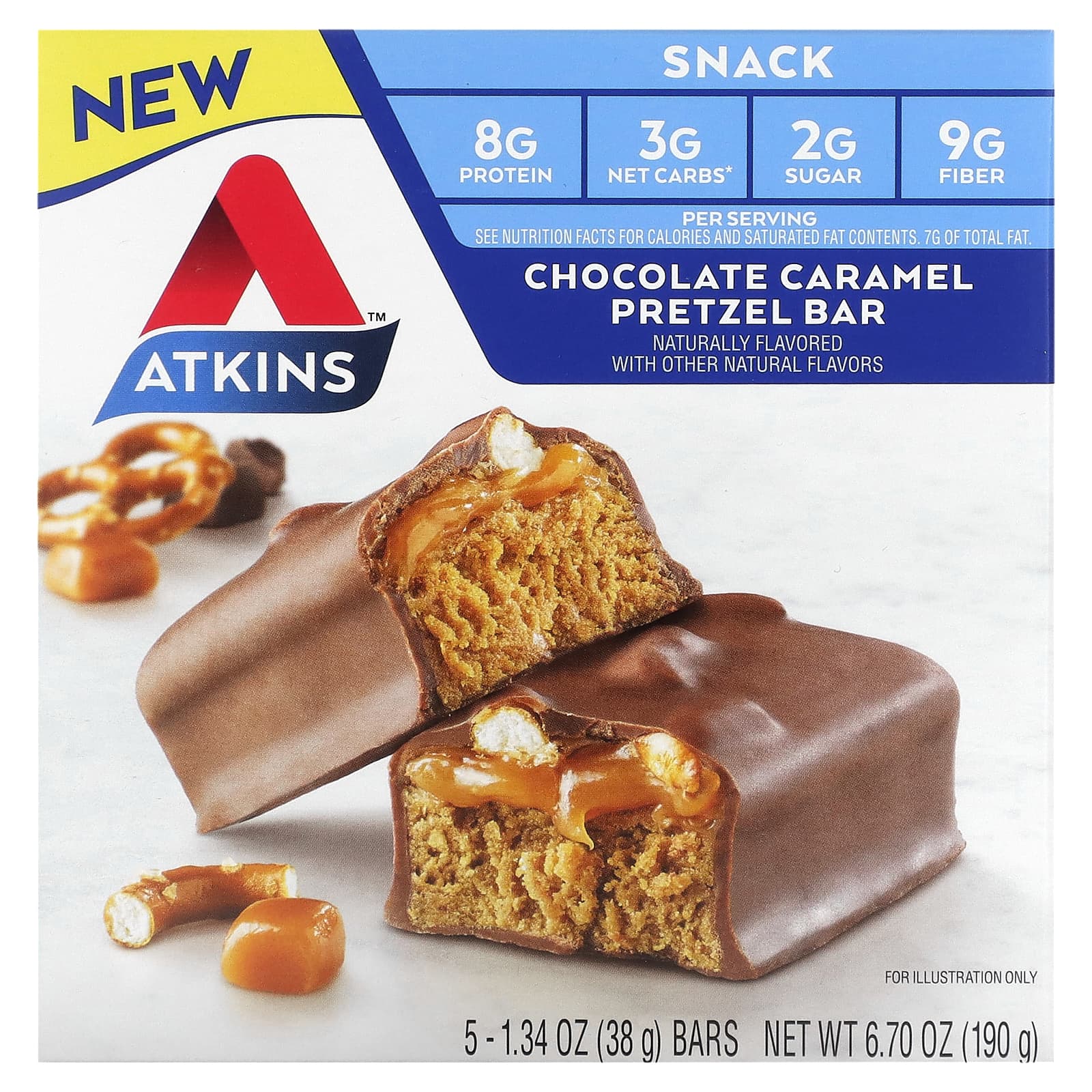 Atkins-Snack-Chocolate Caramel Pretzel Bar-5 Bars-1.34 oz (38 g) Each