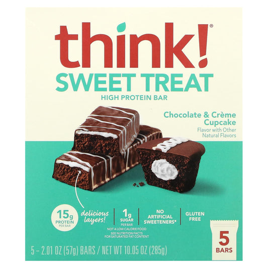 Think !-Sweet Treat-High Protein Bar-Chocolate & Creme Cupcake-5 Bars-2.01 oz (57 g)