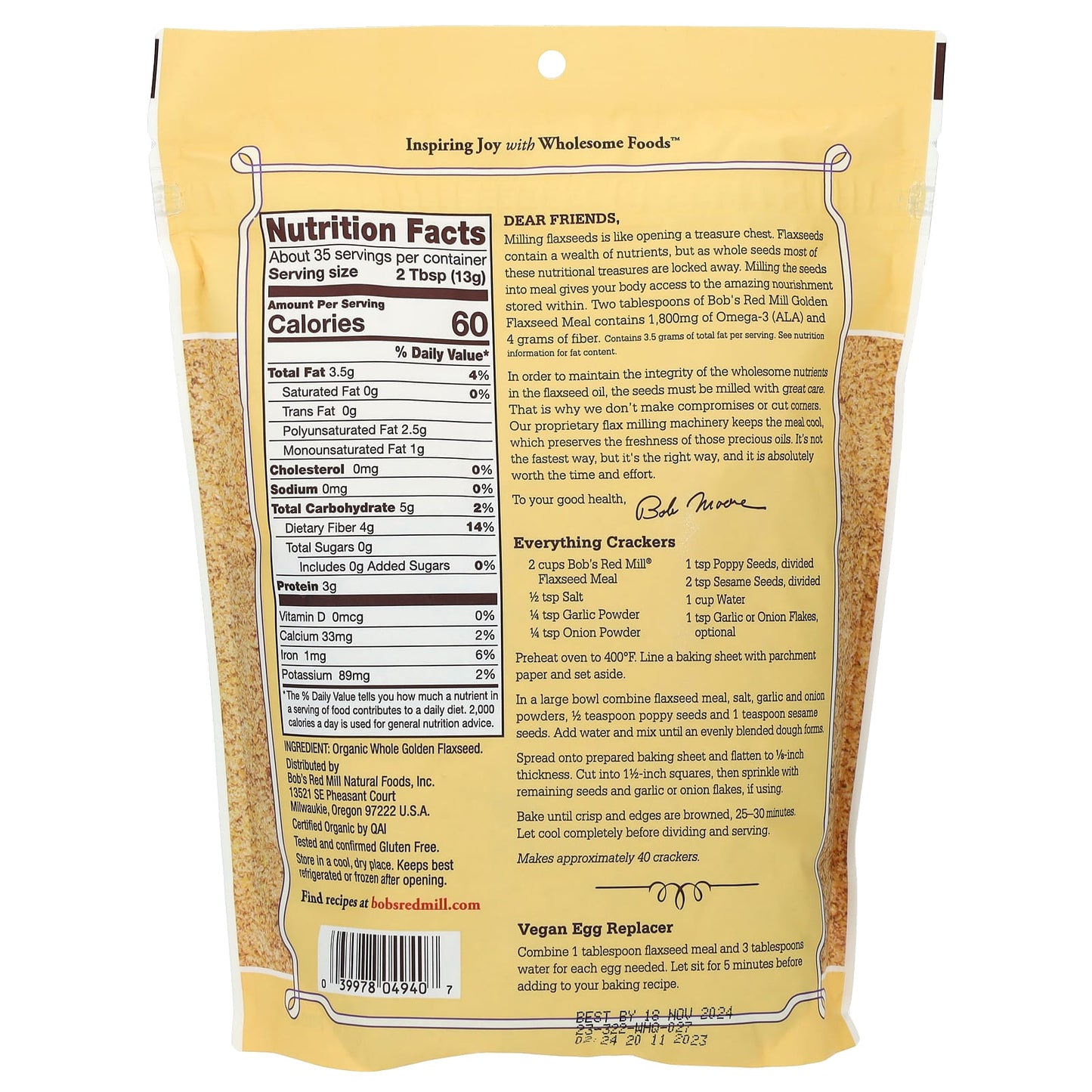 Bob's Red Mill, Organic Golden Flaxseed Meal, 16 oz (453 g)