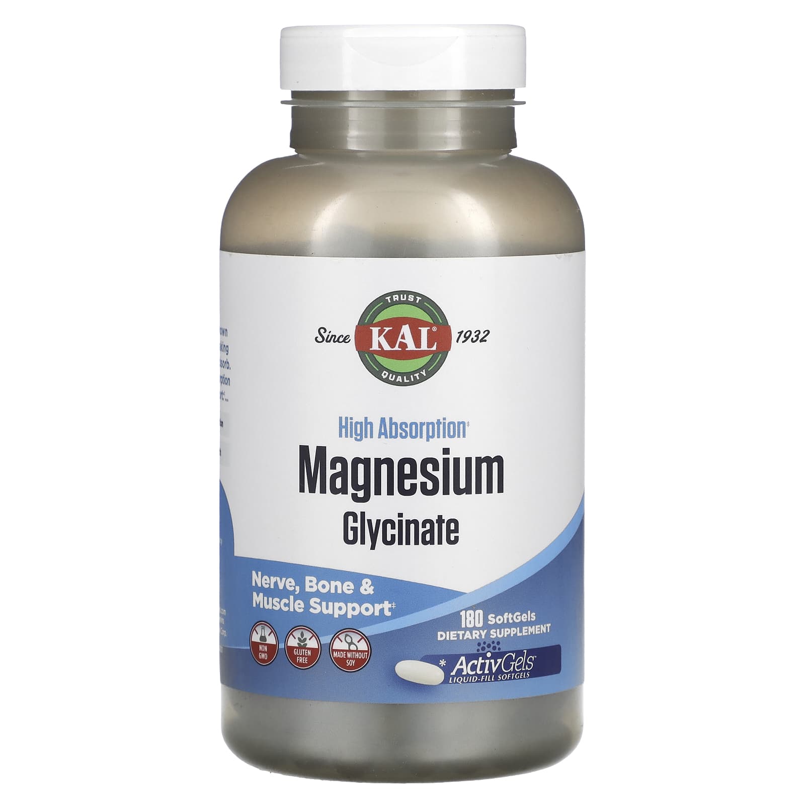 KAL-High Absorption Magnesium Glycinate-180 Softgels