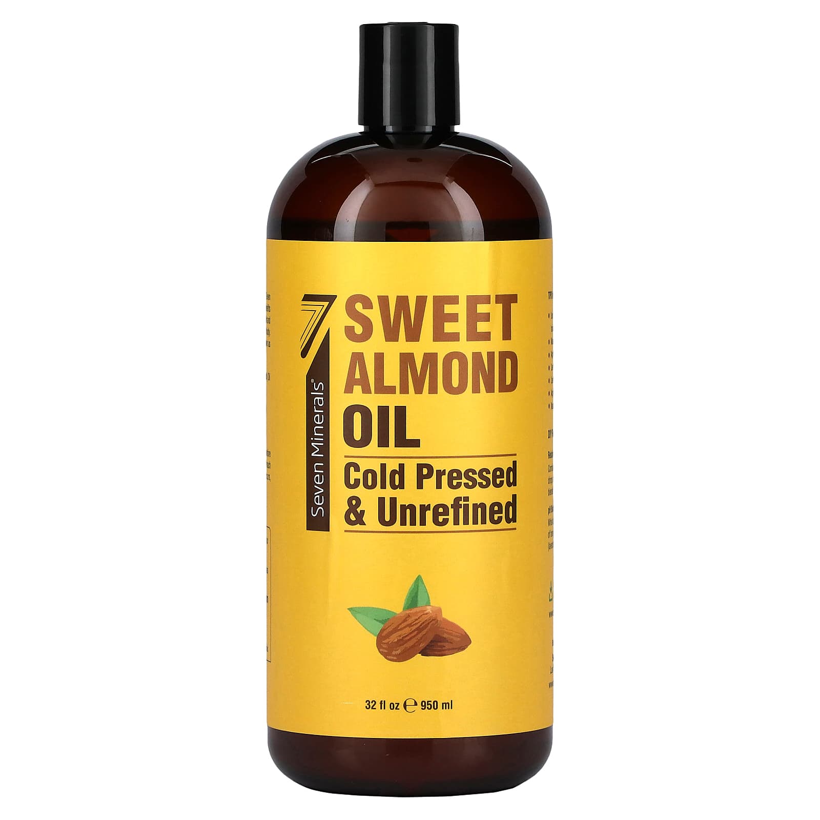 Seven Minerals-Sweet Almond Oil-Cold Pressed & Unrefined-Unscented-32 fl oz (950 ml)