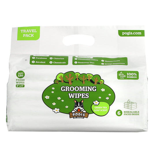 Pogi's Pet Supplies-Grooming Wipes-Travel Pack-Green Tea Leaf-6 Packs-20 Fresh Wipes Each