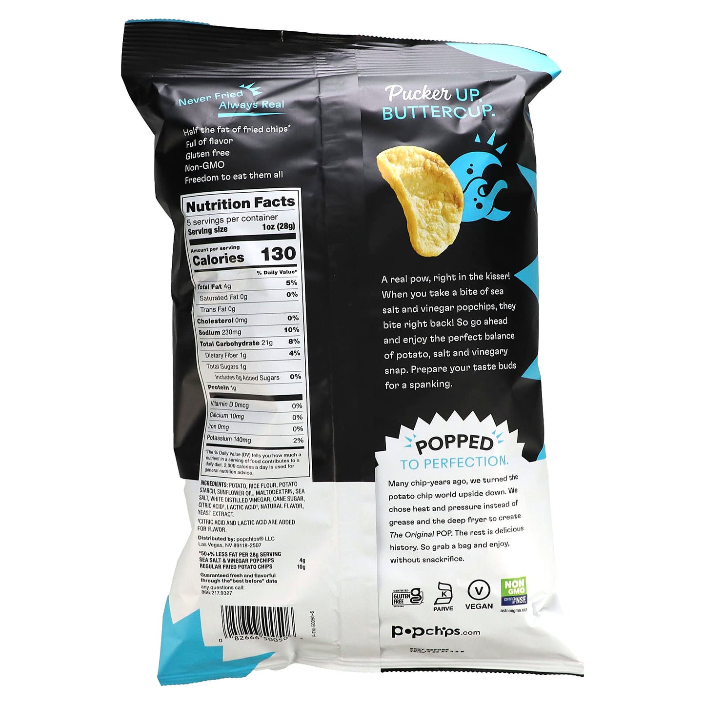 Popchips, Popped Potato Chips, Original, Sea Salt & Vinegar, 5 oz (142 g)