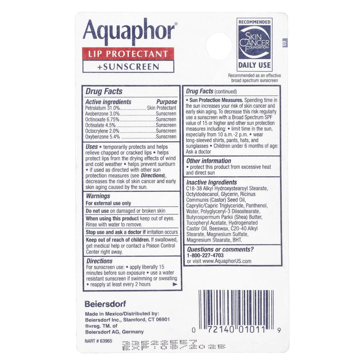 Aquaphor, Lip Protectant + Sunscreen, Broad Spectrum SPF 30,  0.35 fl oz (10 ml)