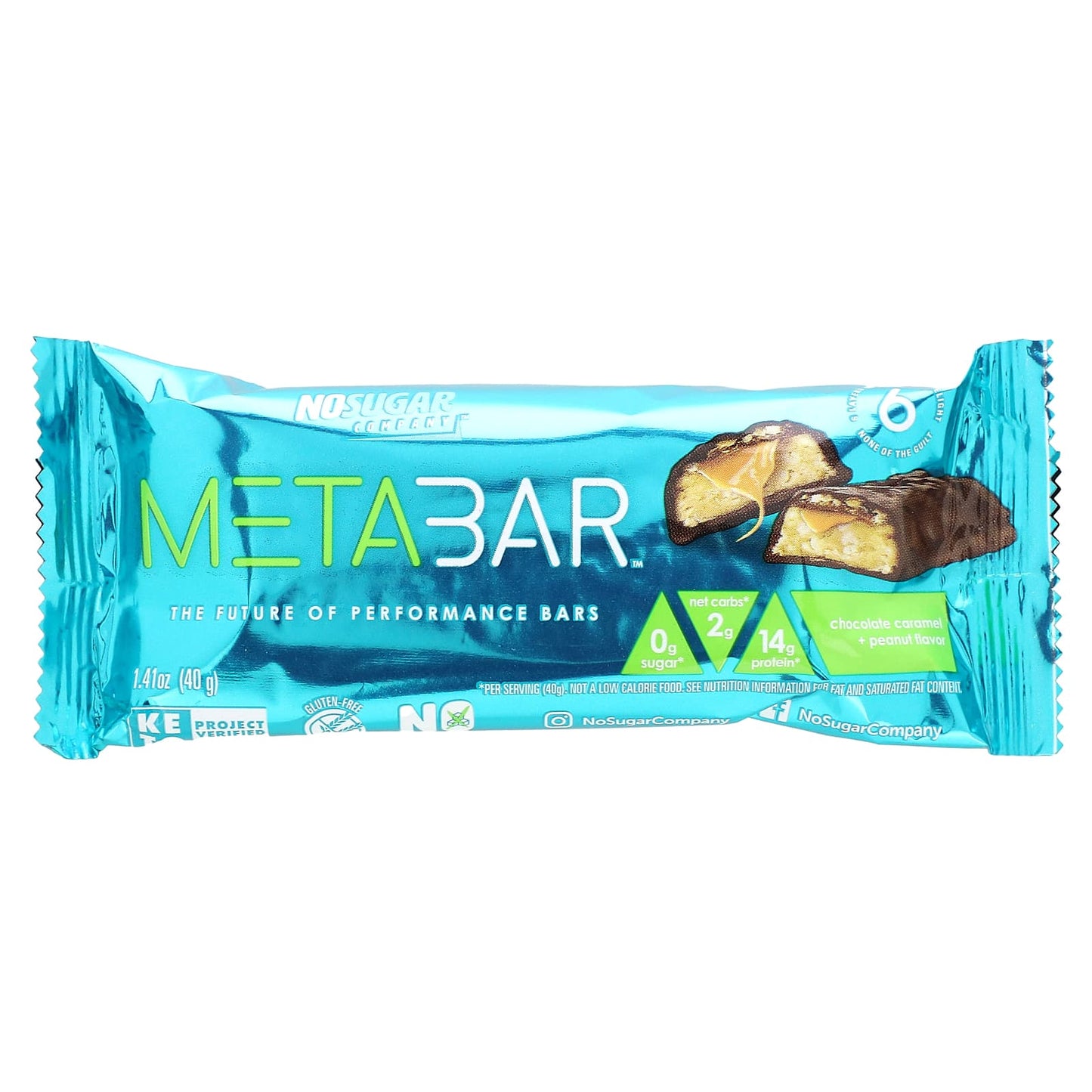 No Sugar Company, MetaBar, Chocolate Caramel + Peanut, 12 Bars, 1.41 oz (40 g) Each