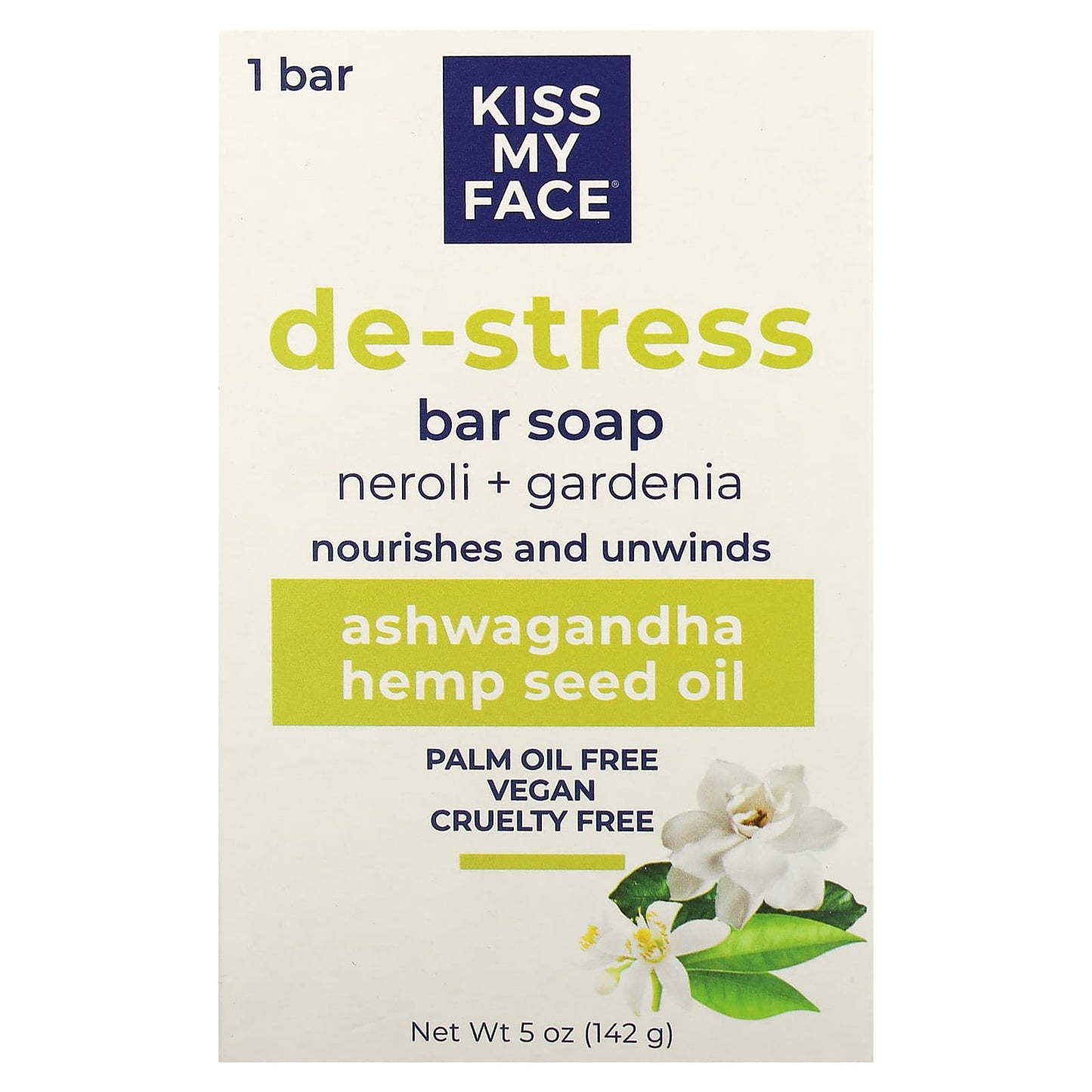 Kiss My Face-De-Stress-Bar Soap-Neroli + Gardenia-5 oz (142 g)