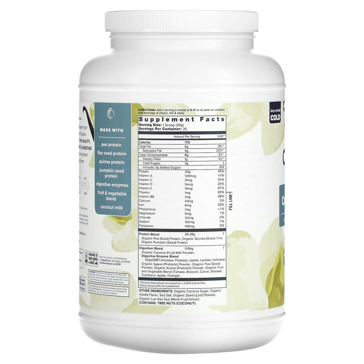 Organifi, Complete Protein, Vanilla, 41.27 oz (1,170 g)