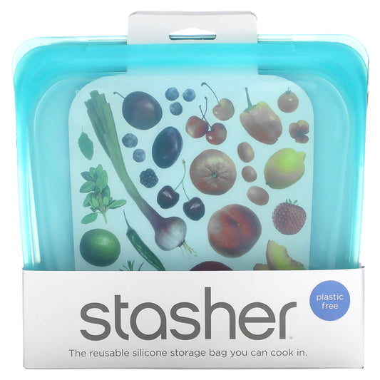 Stasher-Reusable Silicone Food Bag-Sandwich Size-Aqua-15 fl oz (450 ml)