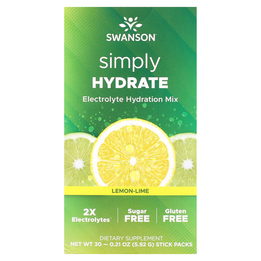 Swanson-Simply Hydrate-Electrolyte Hydration Mix-Lemon-Lime-30 Stick Packs-0.21 oz (5.92 g) Each